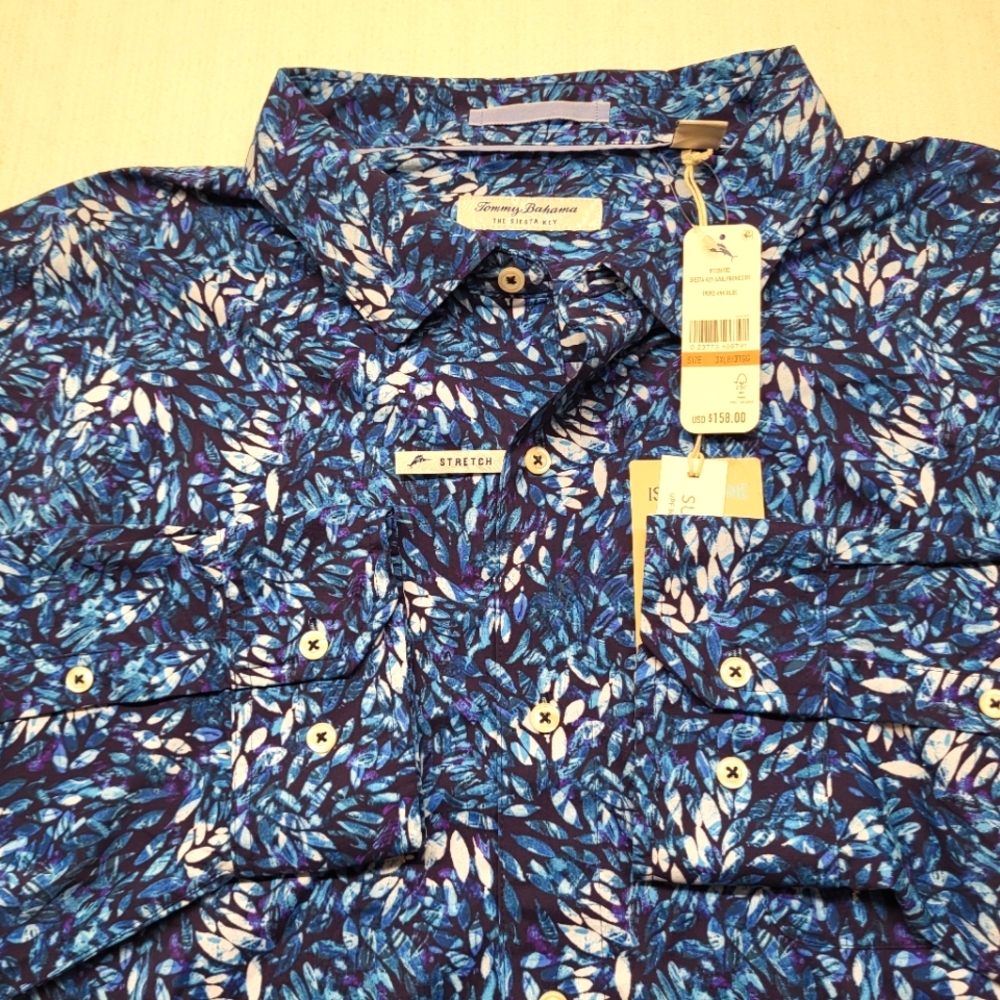 Tommy Bahama Shirt Mens 3XB Blue Floral Button Up Island Zone Performance UPF